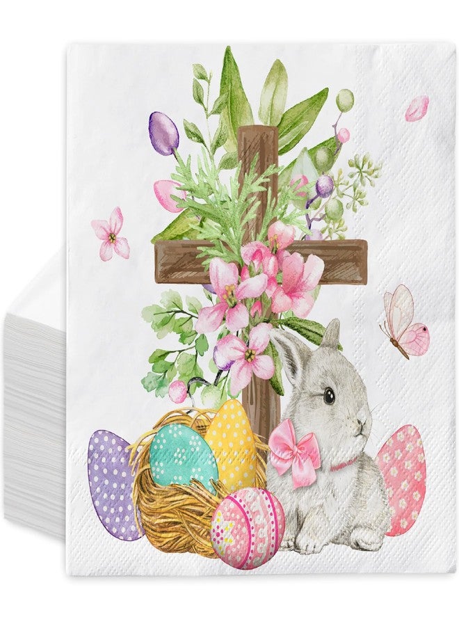 Whaline 80Pcs Easter Paper Napkin Egg Bunny Cross Disposable Dinner Napkin Floral Rabbit Luncheon Napkin for Spring Home Kitchen Party Supplies - Image 1
